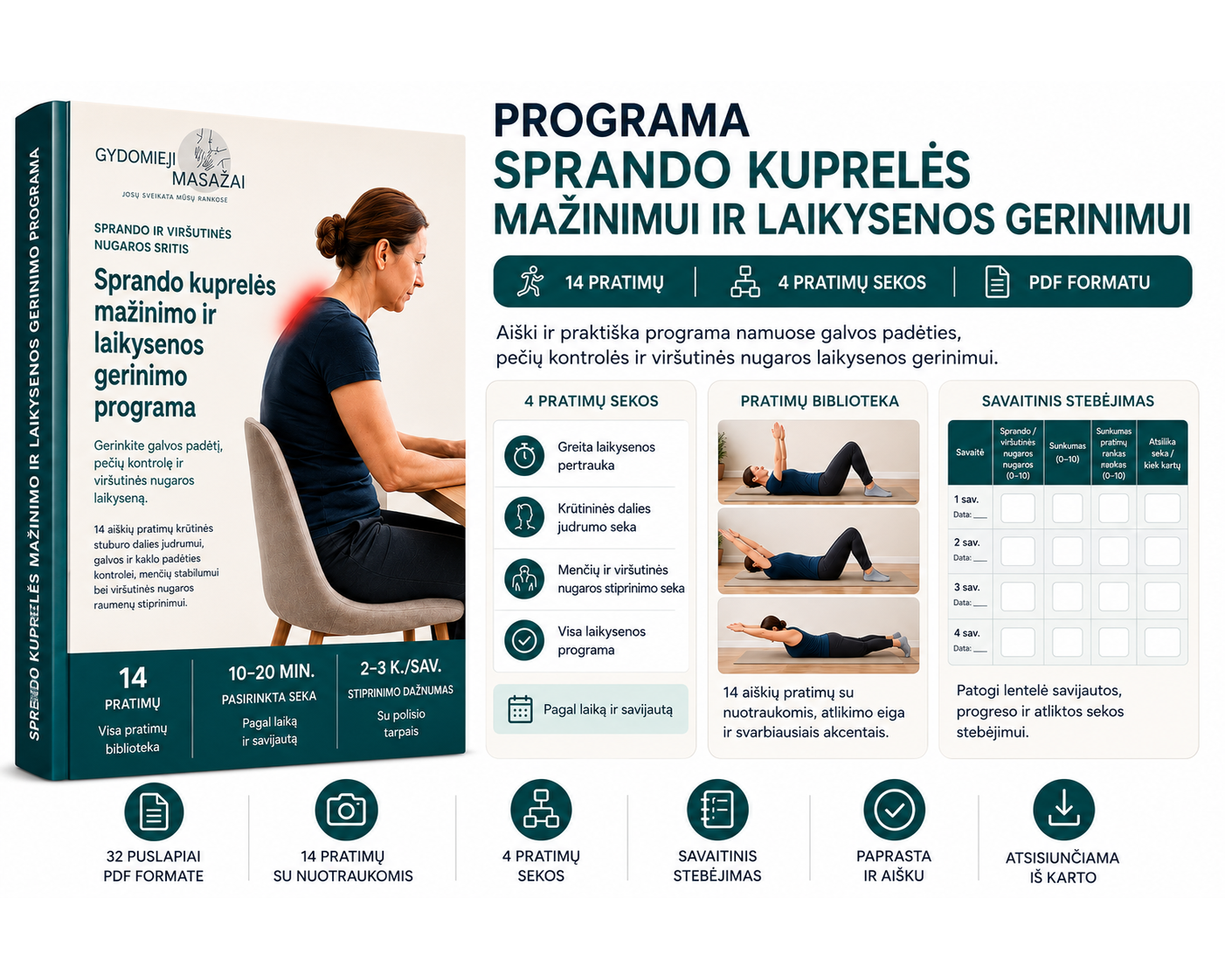 Sprando kuprelės mažinimo ir laikysenos gerinimo programa – 14 pratimų