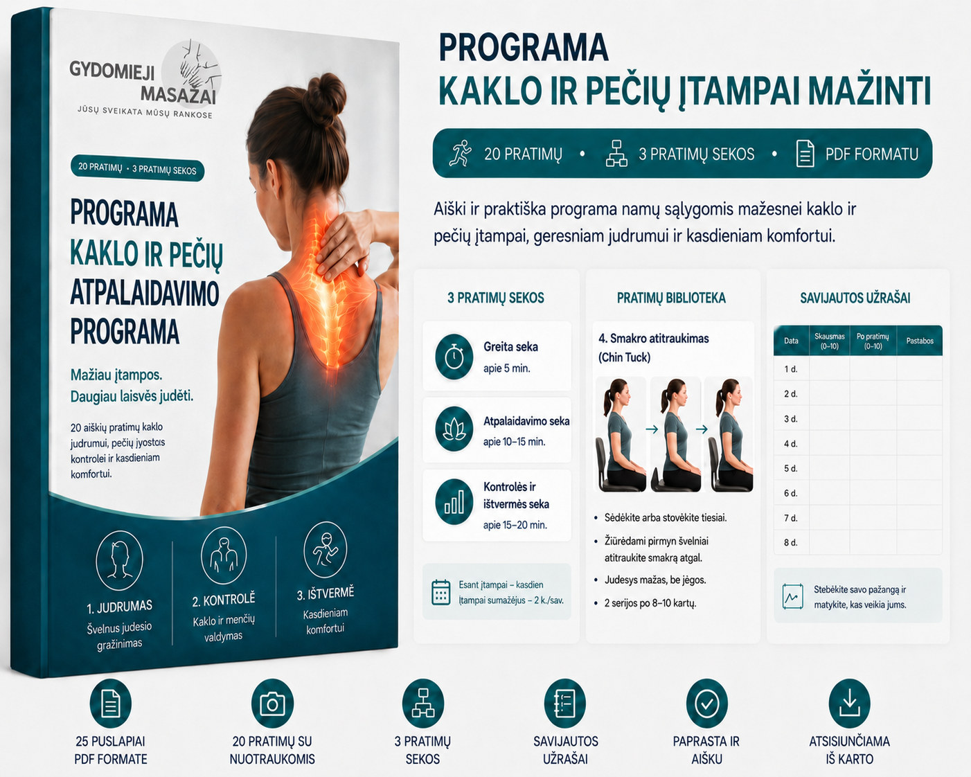Kaklo ir pečių įtampos mažinimo programa – 20 pratimų PDF formatu